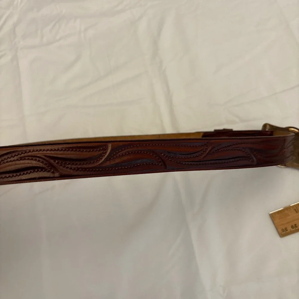 Vintage Handmade Tex Tan Leather‎ Belt Western Style Stone Buckle Brown Size 38